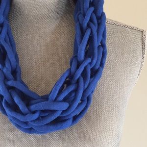 Royal blue handmade arm knit infinity scarf